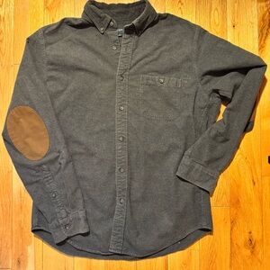 J. Crew men’s medium Charcoal Button-Down Flannel with Tan Elbow Patch